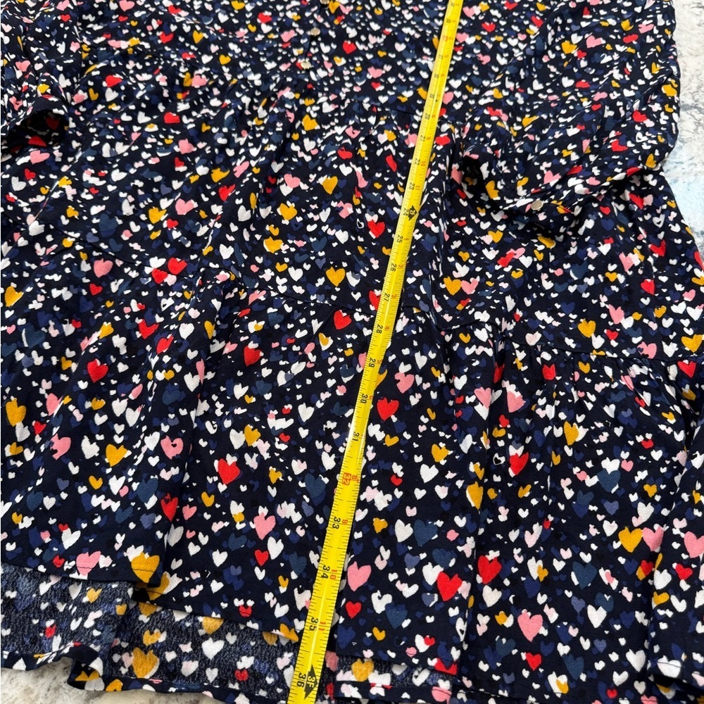LOFT Navy Heart Print Babydoll Dress Medium Long Sleeve Flowy Mini - Picture 6 of 11